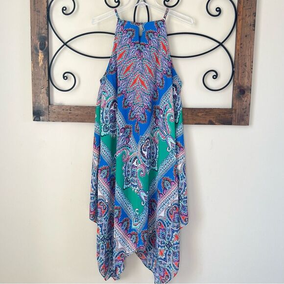 Y2K MSK Colorful Paisley Festival Hanky Hem Halter Fairycore Whimsy Dress Sz.12 - Picture 10 of 14